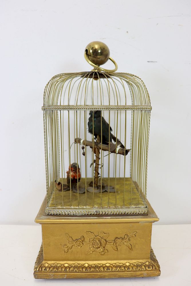 Appraisal: th Century French Gilt Wood Bird Cage Automaton Over wound