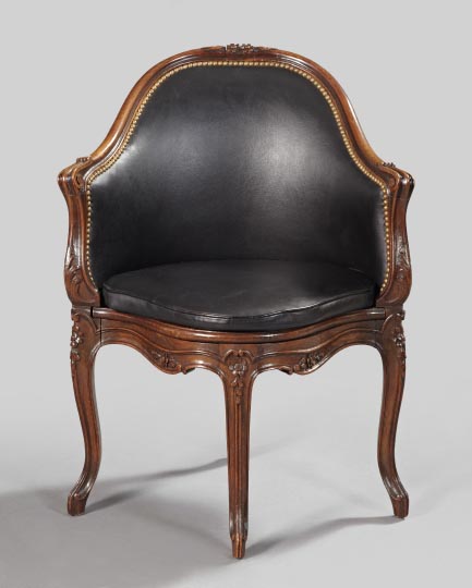 Appraisal: Louis XV-Style Walnut Bergere en Encoignure fourth quarter th century