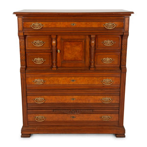 Appraisal: A Victorian Burl Inlaid Mahogany Chest of Drawers Late th