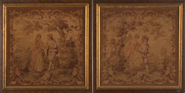 Appraisal: Pair of Franco-Belgian Machine-Woven Tapestry Galants Panels first quarter th