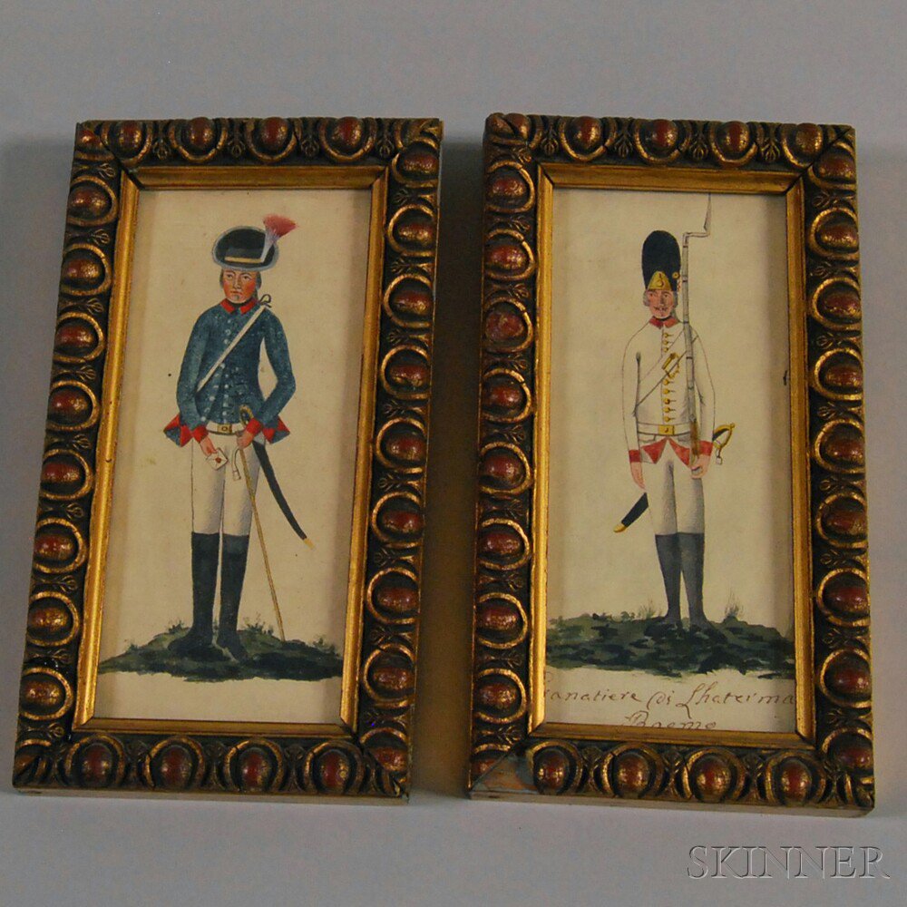 Appraisal: Continental School th Century Two Portraits of Soldiers Unsigned Watercolor