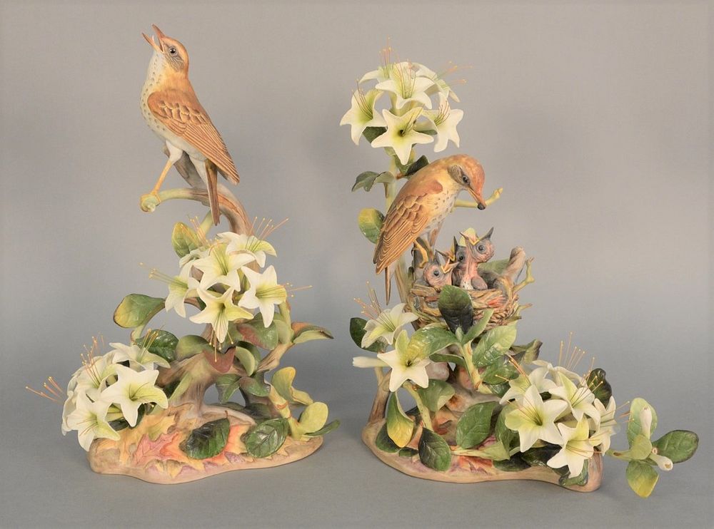 Appraisal: Boehm pair of Wood Thrushes porcelain sculptures to include female