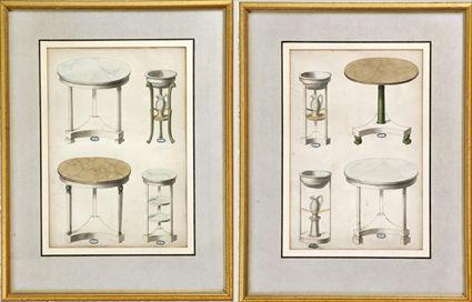 Appraisal: Two Continental Watercolor Drawings of Ancient Roman Furniture Matted and