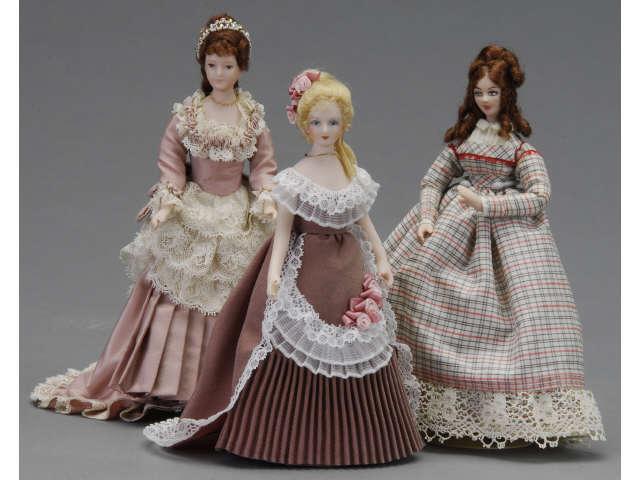 Appraisal: Three Contemporary Dollhouse Ladies MN An assortment of three dollhouse