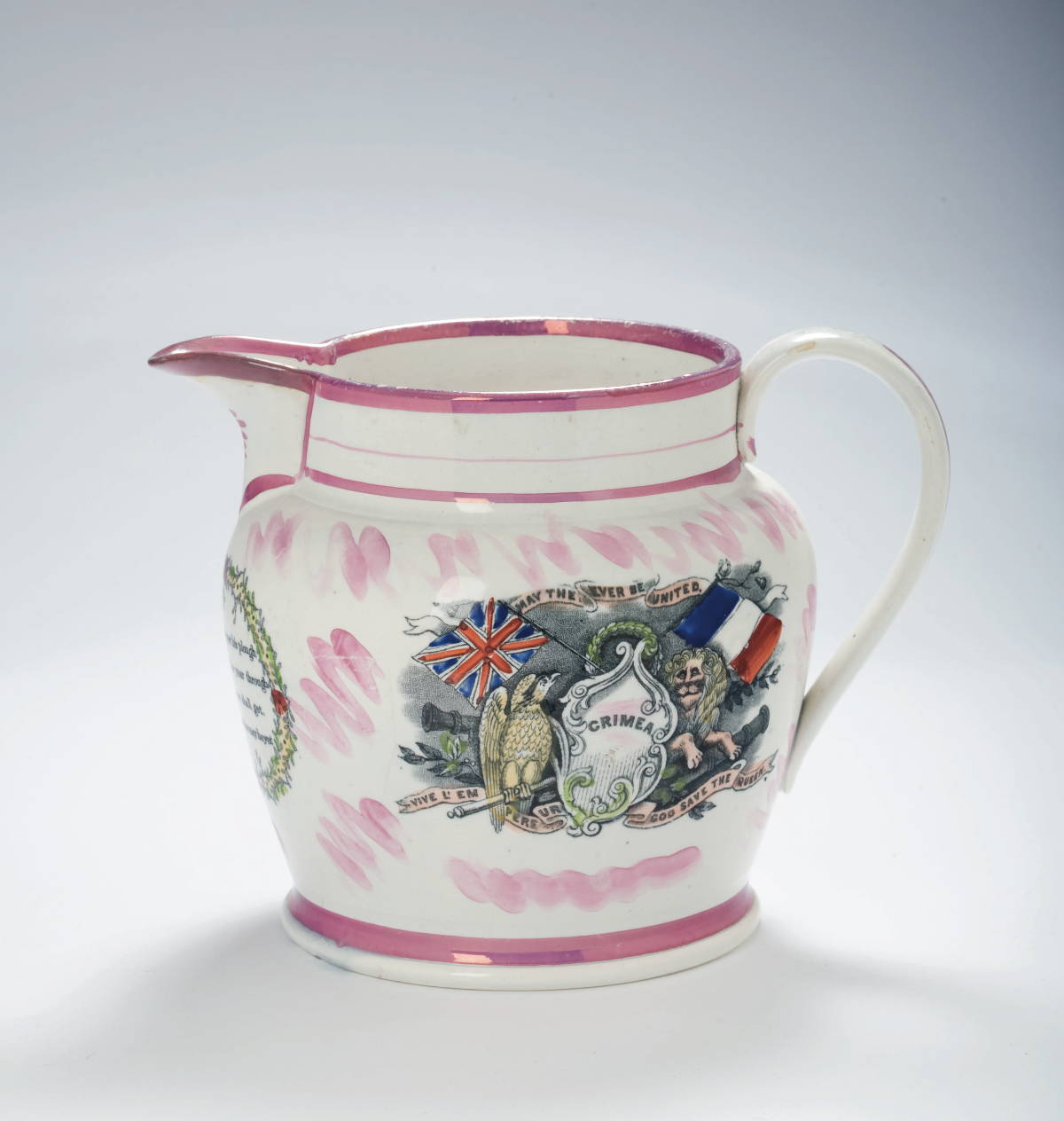 Appraisal: SUNDERLAND PINK LUSTRE ENAMEL-DECORATED AND BLACK TRANSFER-PRINTED JUG CIRCA -