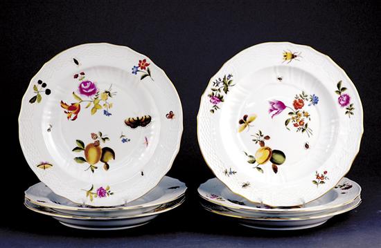 Appraisal: Six Meissen style porcelain dinner plates basketweave border with floral