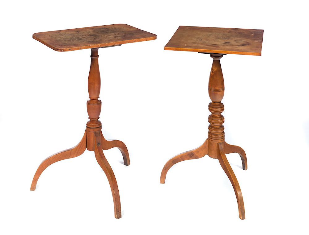 Appraisal: s Hepplewhite Tilt-Top Candle stands Shows appropriate wear Slight stain