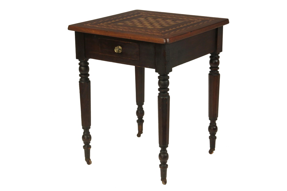 Appraisal: AMERICAN GAMING TABLE - One Drawer Table with ornate exotic