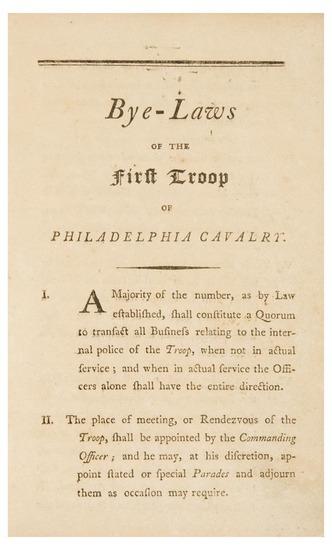 Appraisal: FIRST TROOP PHILADELPHIA CITY CAVALRY Bye-Laws of the First Troop