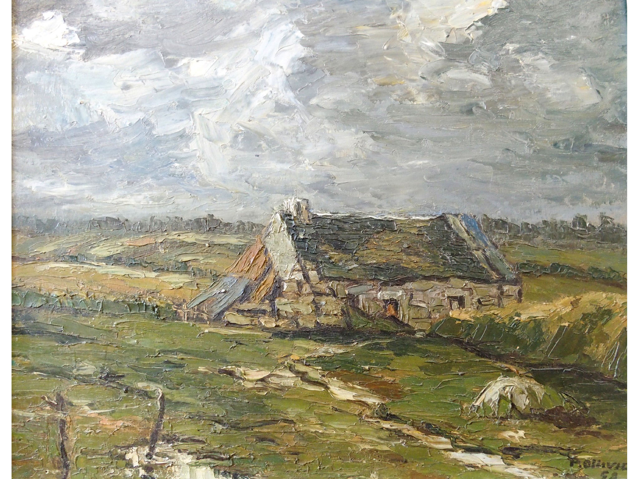 Appraisal: P OLLIVIER French th Century DERELICT COTTAGEOil on board signed