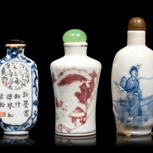 Appraisal: Three Chinese Porcelain Snuff Bottles LATE QING DYNASTY comprising two