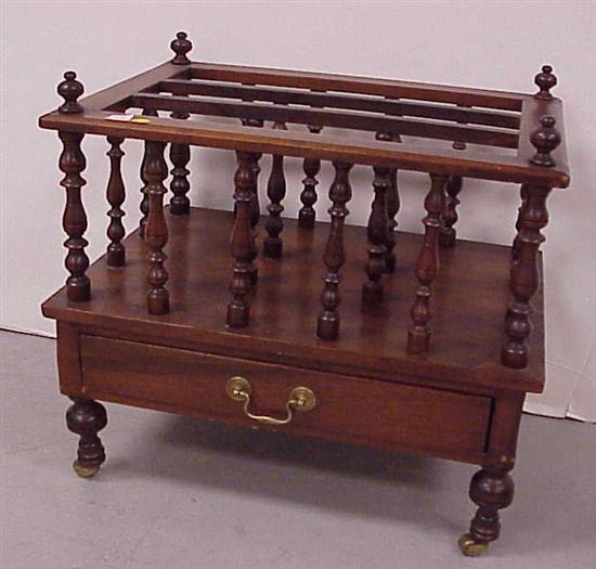 Appraisal: Canterbury stand with drawer mahogany and mahogany veneer spindles turned