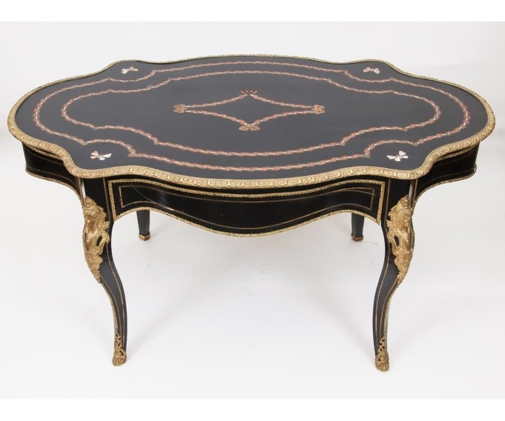 Appraisal: Fine French Napoleon III table with mother-of-pearl and brass inlays