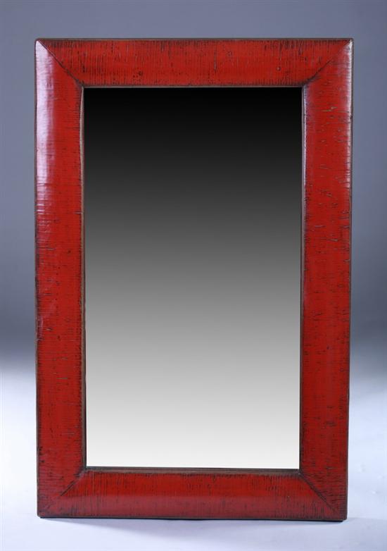 Appraisal: CHINESE RED LACQUER MIRROR Rectangular outline - in x in