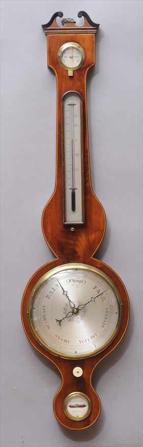 Appraisal: GEORGE III INLAID MAHOGANY WHEEL BAROMETER Signed J Maspoli Hull