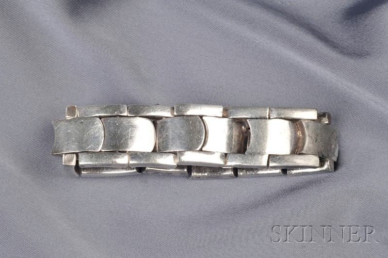 Appraisal: Mexican Silver Bracelet Antonio Pineda of geometric links interior cir