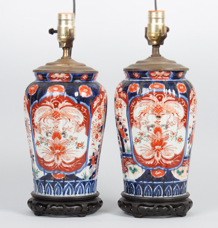 Appraisal: Pair of Japanese Imari porcelain vase lamps late th century