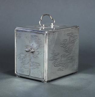 Appraisal: Japanese Silver Jewelry Chest Japanese silver jewelry chest interior with