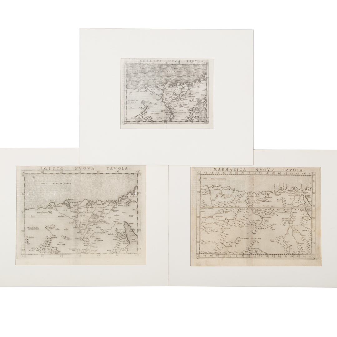 Appraisal: Three engraved maps of Egypt after Ptolemy Gastaldi Aegyptus Nova