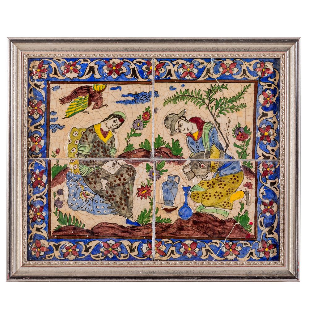 Appraisal: Qajar Style Faience Tile Picture First half- th century four