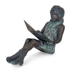 Appraisal: A Bronze Figure of a Young Girl Reading a Book