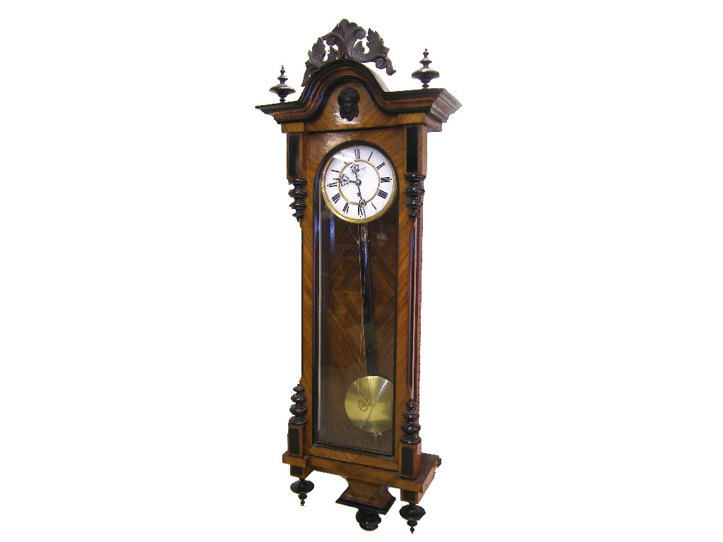 Appraisal: Good walnut and ebonised single weight Vienna regulator the white