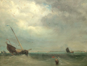 Appraisal: English School th century- Shipping along a coast oil on