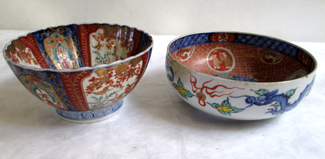 Appraisal: TWO JAPANESE IMARI GLAZED BOWLS having traditional dragon and floral