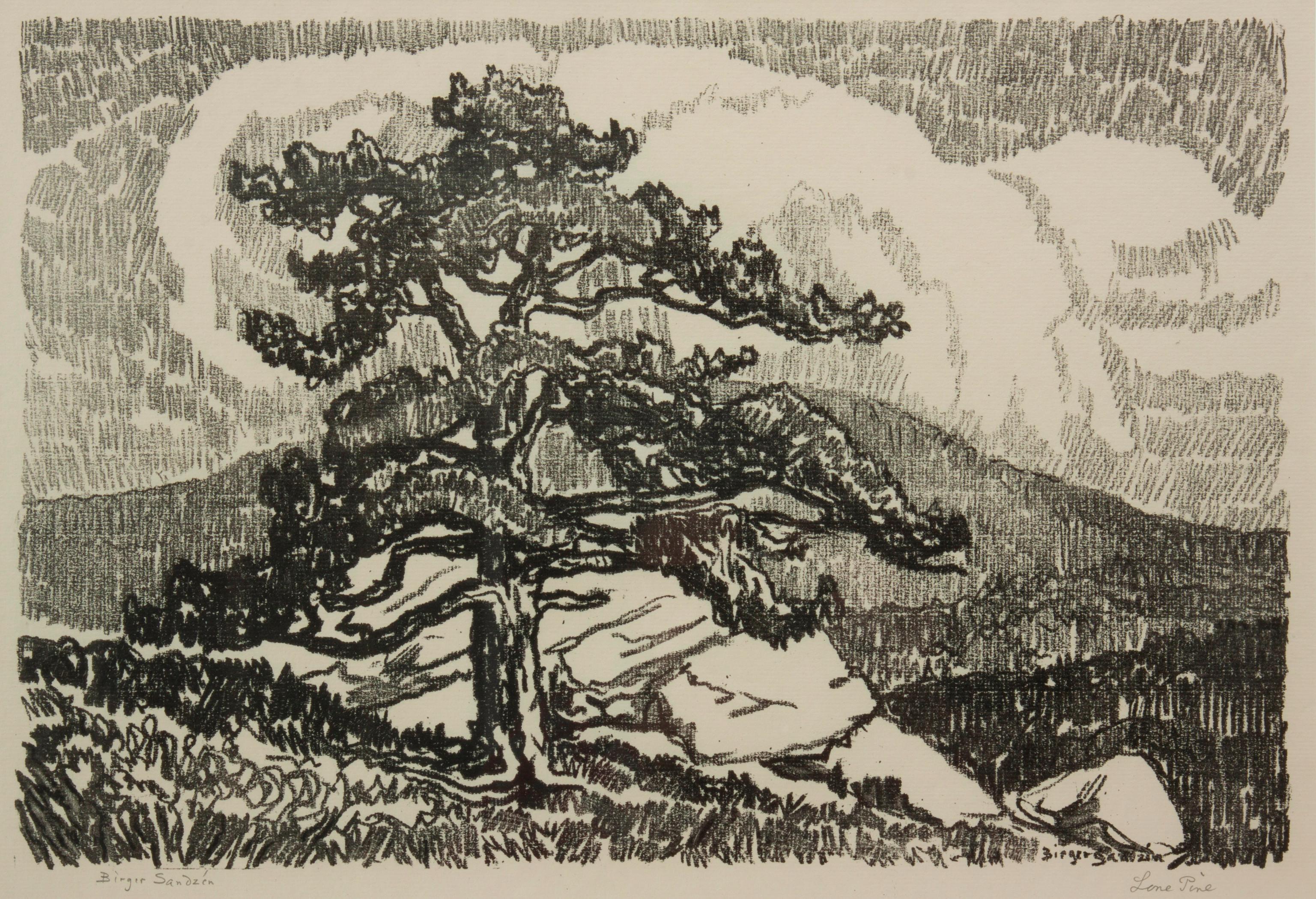 Appraisal: BIRGER SANDZEN 'LONE PINE' PENCIL-SIGNED LITHOGRAPH Birger Sandzen Swedish-American -