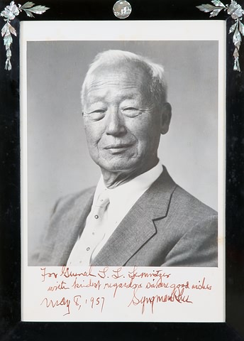 Appraisal: Signed photograph of Rhee with inscription beneath For General LL