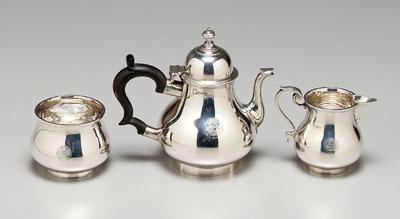 Appraisal: Traveling English silver tea service pear-form bodies scroll handles teapot