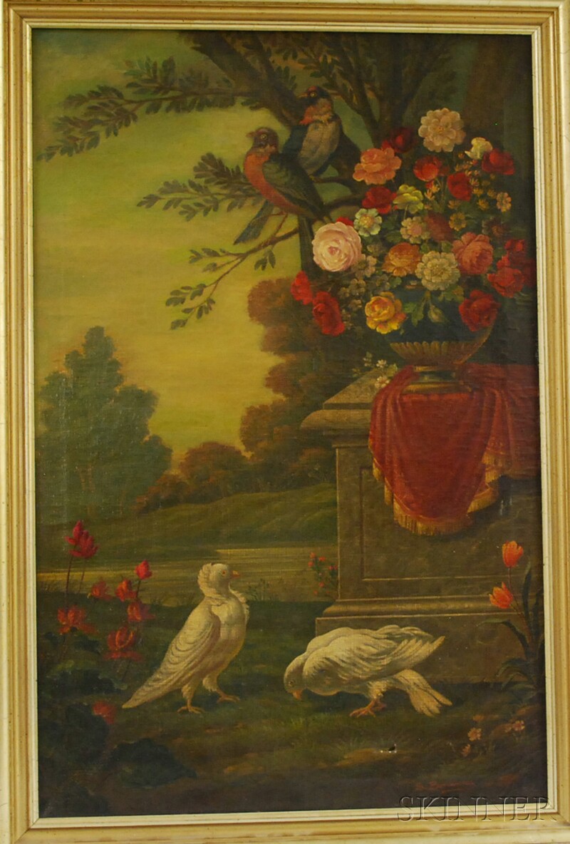 Appraisal: Continental School th Century Classical Scene with Birds Signed S