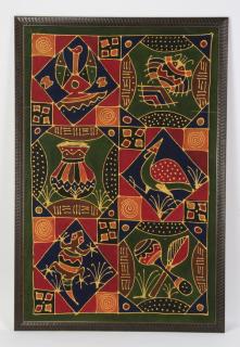 Appraisal: Framed African batik textile h African batik textile decorated in