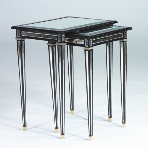 Appraisal: JANSEN OF PARIS Attr Two mirrored nesting tables with beveled