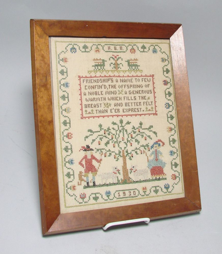 Appraisal: FRAMED NEEDLEWORK SAMPLER American Dated Initialed H B B above