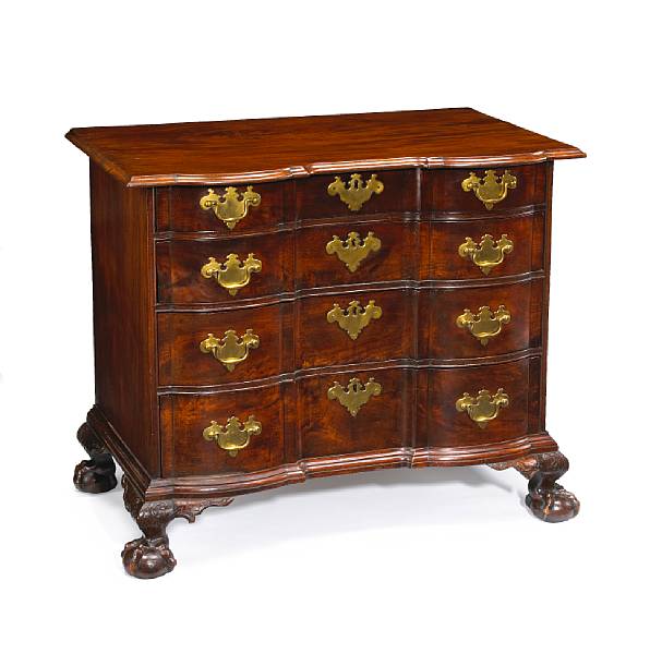 Appraisal: The important Harris family Chippendale mahogany block front chest of