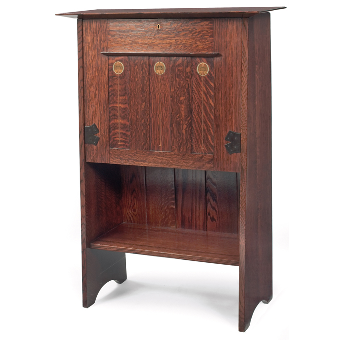 Appraisal: Gustav Stickley desk designed by Harvey Ellis drop-front form with