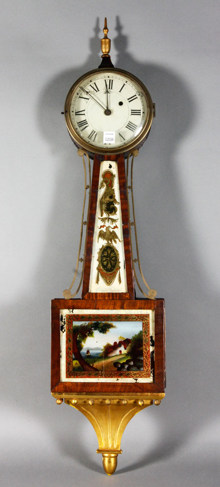 Appraisal: - Boston Banjo Clock Boston Banjo clock eglomise throat circa