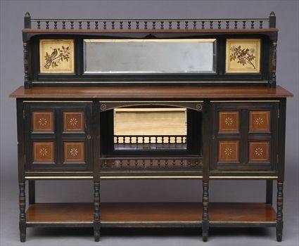 Appraisal: ENGLISH AESTHETIC MOVEMENT EBONIZED SIDEBOARD WITH PAINTED AND INLAID PANELS