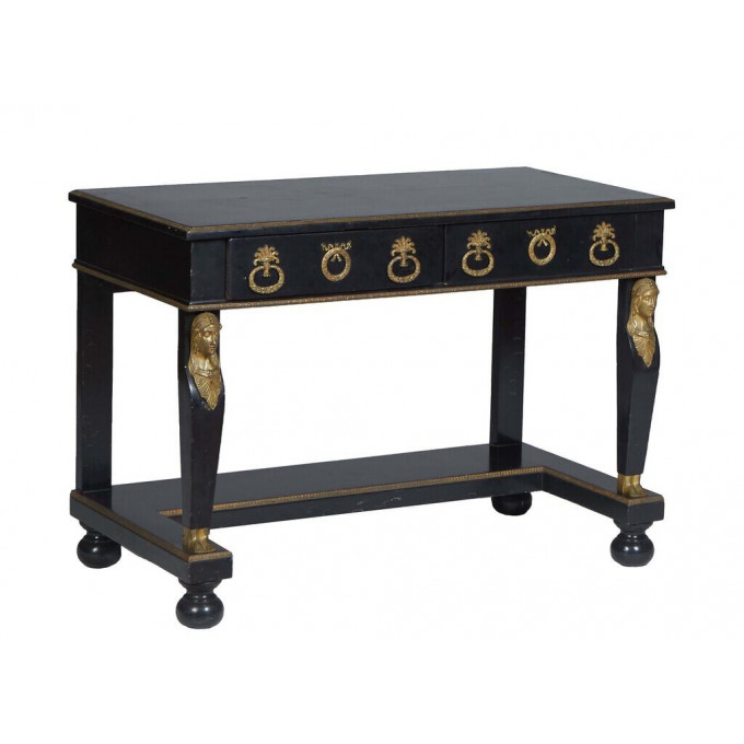 Appraisal: Egyptian Revival Ebonized Ormolu Mounted Console Table th c the