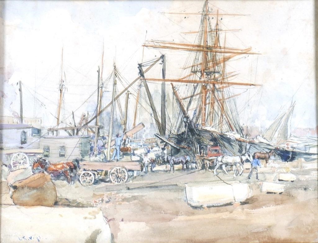 Appraisal: Excellent quality watercolor painting of sailing ships docked and being