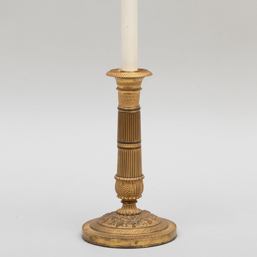 Appraisal: Charles X Ormolu Candlestick Lamp x in diam to socket