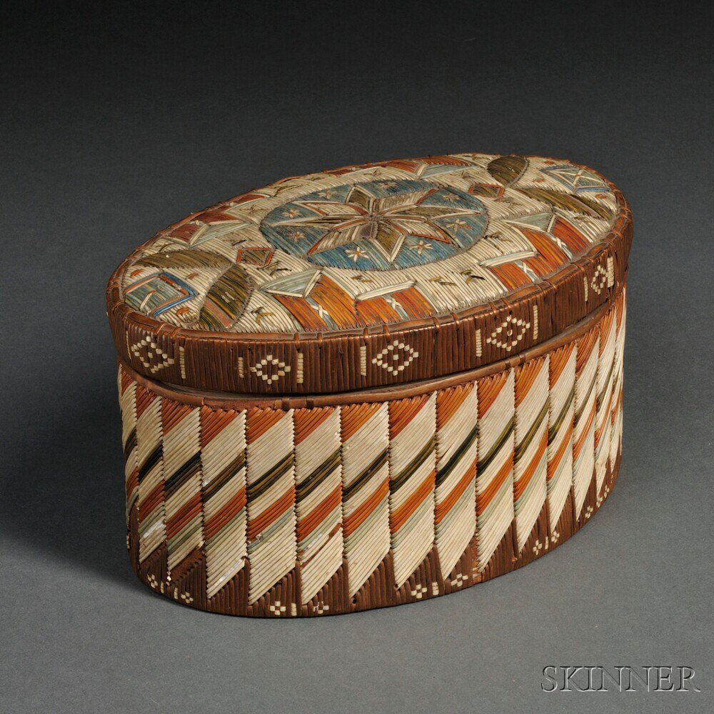 Appraisal: Micmac Polychrome Quilled Birch Bark Box c third quarter th