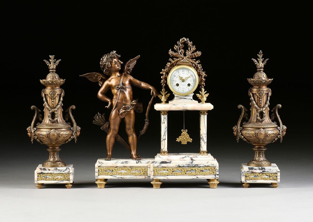 Appraisal: A THREE PIECE LOUIS XVI REVIVAL GILT AND PATINATED METAL