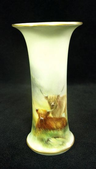 Appraisal: A Royal Worcester Spill vase shape G painted Highland cattle