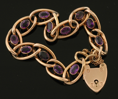 Appraisal: An Edwardian amethyst and gold bracelet Circa The ct gold