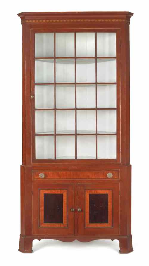 Appraisal: Lancaster County Pennsylvania Federal cherry two-piece corner cupboard ca the