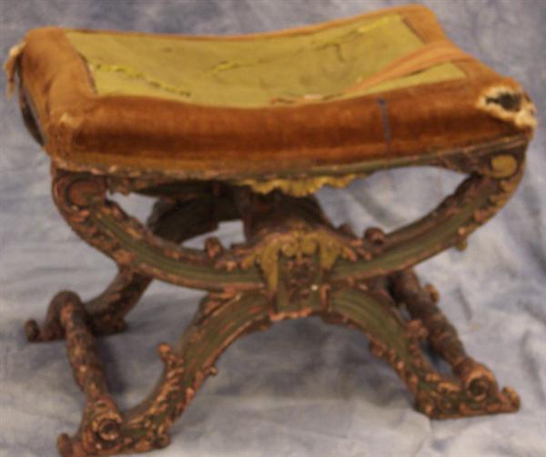 Appraisal: Carved gilt painted Italian curule form vanity bench x Estimate