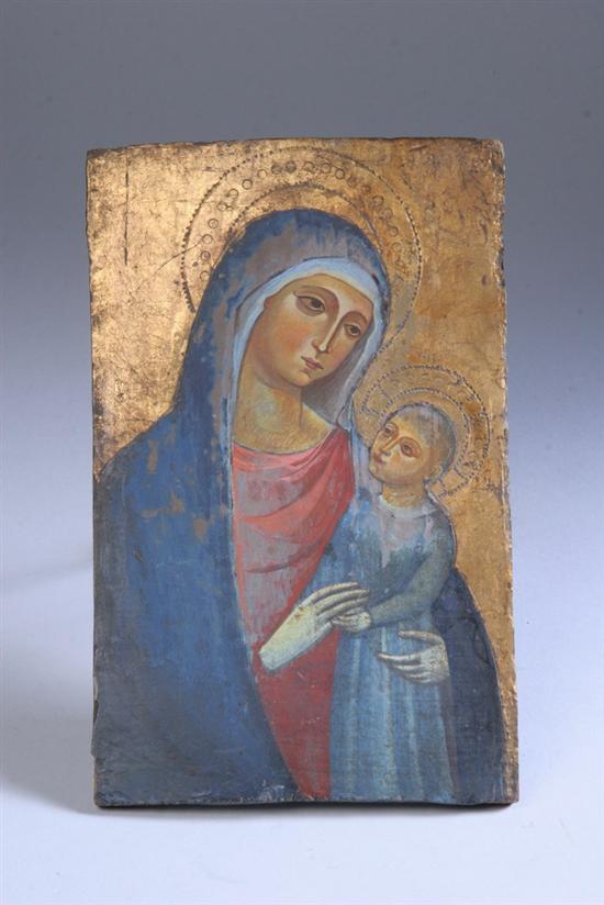 Appraisal: BYZANTINE STYLE ICON OF MADONNA AND CHILD Tempera on panel