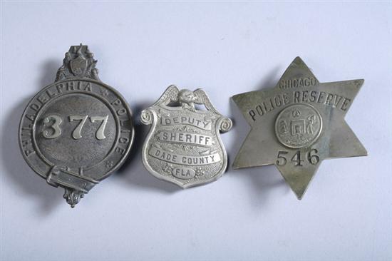 Appraisal: THREE VINTAGE METROPOLITAN POLICE BADGES Various metals Chicago Police Reserve